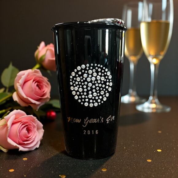 STARBUCKS NYE 2016 Swarovski Crystals Tumbler 12oz Black Rare Collector NWT/Box - Picture 1 of 9